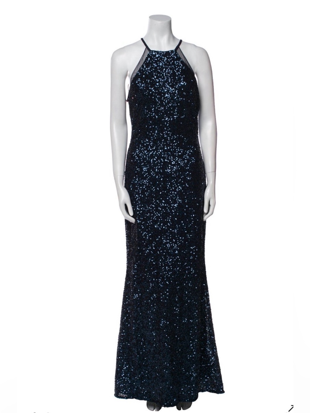 Badgley Mischka Navy Sequin Halter Gown